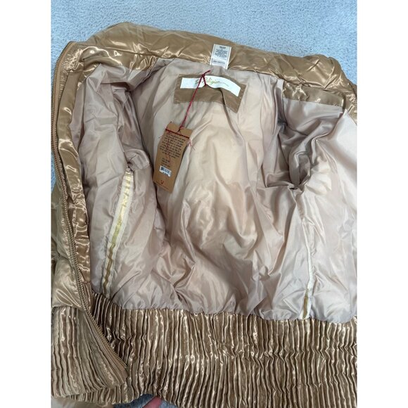 Quilted Gold Puff Jacket W/Hood Womens L True Religion Down & Feather Fill - Picture 14 of 16